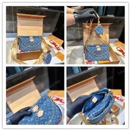 Varumärkesdesigner tygväskor hög kvalitet ny 3-i-1 mahjong väskor lady classic denim canvas stor kapacitet kedja axel messenger väska kvinnor mynt handväska storlek 25*15 cm