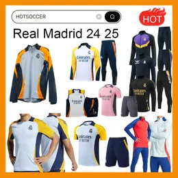 24 25 25 Realu Madrid Half Zip i krótkie rękawowe odzież sportowa i kurtki Mężczyźni i dzieci Pół z zamkiem kurtka piłka nożna Set Sportswear Set 2024 2025 Madryt Sportswear