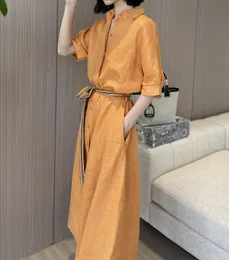 2024 Summer New Classic contrasting color with waistband wool silk dress