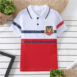 T-Shirts Kids Shirts Child Summer Clothing Cotton Boys Collar Shirt Tops Teenagers T Lapel Embroidery Fabric Tee Baby 3-14Age Clothe D Ototv