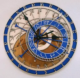 Praga astronomiczna drewniana drewniana drewniana zegara ścianka kwarcowy zegar vintage 12 rozmiar ciszy salon dekoracyjny zegarek t5942477