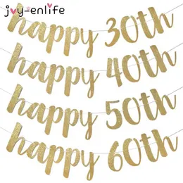 Streners Streners Coriandotto Banner Flags Joy-Enlife Celebrazione della festa di compleanno Garland Gold glitter Happy 30th 40th 50th 60th Wedding Anniversary Plies WX5.30z8i3