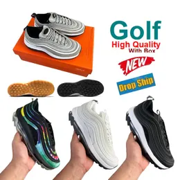 Golfskor män kvinnor silver kula löparskor med låda svarta vita sneakers sportsko ny