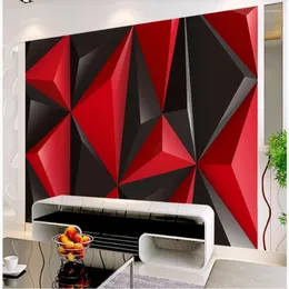 Geometric 3D Red-Black Wall Mural Wallpaper Custom Living Room Decor