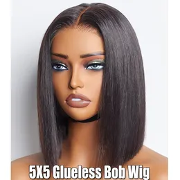 150% Density Real Human Hair Lace Headband Glueless Wig Bone Straight Vietnam Hair 5X5 Natural Black Smooth Straight Wig