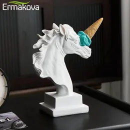 Ermakova 유럽 현대 장식 아이스크림 스매시 말 머리 조각 수지 동물 동상 입상 홈 데스크톱 장식 240523