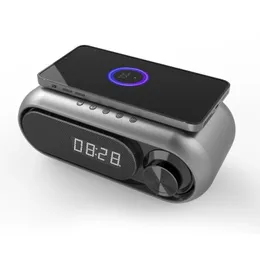 Nuovo altoparlante Bluetooth wireless Bluetooth LED Alarmante FM Radio TF Scheda Scheda con Caricatore wireless per Mobile Smart Cellule VVQXW