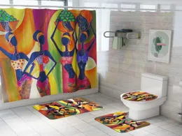 Cilected 4pcsset Exotic Style Duschvorhang Teppich Badezimmer Wasserdichte Vorhang Toilettensitz Kissen Slipteppich mit 12 Hooks3155266