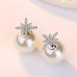 Luxury Pearl Stud Earrings Womens Fashion Crystal Clover Diamond Stone Ear Rings Jewelry8736522