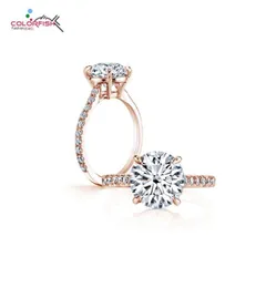Colorfish Classic Four Prong 3 CT Round Brilliant Cut Conting Congater Solitaire Ring Ring Selerling Silver Rose Gold, заполненные женщинами для женщин J1600172