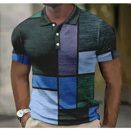 Magliette maschili da uomo maglietta da uomo con motivo a quadri e capovolgimento della tendenza digitale 3d stampare urbana alla moda sciolta e casual