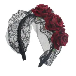 Opaska na głowę europejska gotycka lolita pokojówka koronkowa halloween impreza cosplay cosplay czerwony róża kwiat fryzury