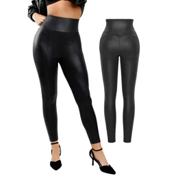 Popilush The Shapewear - Faux Leather Leggings for Women Mage Control Hight Midjed Pleather Pants
