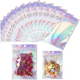 wholesale 100pcs Lot Resealable Smell Proof Bags Aluminum Foil Zipper Pouch Bag Holographic Packaging for Food Snack Jewelry Storage ZZ