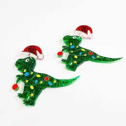 Dingle ljuskrona jul dinosaurie örhänge för kvinnor ny grön glitter akryl smycken mode tillbehör släpp leverans örhängen dhheg