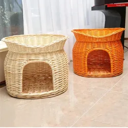 Cat Carriers PE Rattan Cages Four Seasons Universal Beds Removable Dog Bed Luxury Villa Closed Double-layer House Pet Products B