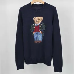 2023 Nya kvinnors rl tecknad björn tröja o-hals vinter mode långärmad stickad tröjor tröjor bomullsbockar