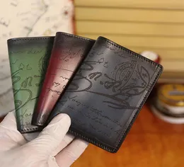 Berluti Scritto Leather Card Holder Wallet Short Men039s高品質6カラーショーツウォレット彫刻高級ビジネスカジュアル5197941