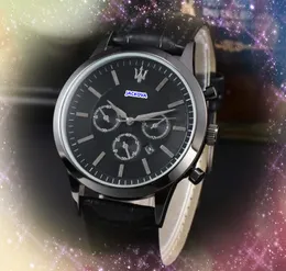 Popularne męskie trzy oczy designerskie zegarki biznesowe Casual Clock Japan Kwarc ruch ze stali nierdzewnej skórzany pasek Data Trend Trend Super Switzerland Watch