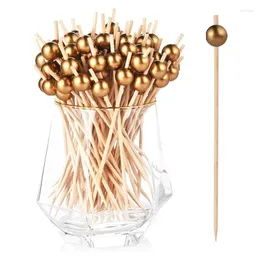 Forks 100 Pcs Cocktail Picks Gold Pearl Fancy Toothpicks For Appetizers Wooden Skewers Drinks Fruits Party