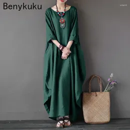 캐주얼 드레스 빈티지 긴 맥시 드레스 여자 소매 큰 크기 크기 kaftan baggy 느슨한 면화 2024 Sukienki 5xl Ropa Mujer