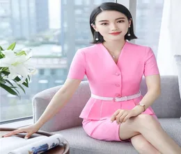 Dwuczęściowa sukienka Summer Kobiety Damowe garnitury dla kobiet Business Pink Blezer and Jacket Sets Work Wear MinduR Office Stylestwo4074319