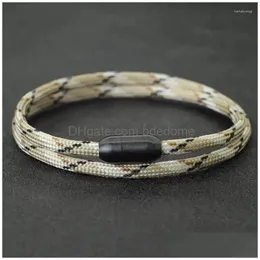 Charm Armbänder Herren Paracord Armband Schwarz Edelstahl Magnet Schnalle Doppelschicht Nautical Braslet Outdoor Rettungsseil Braket Dhiyf