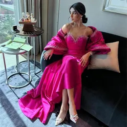 パーティードレスEeqasn Fuchsia Saudi Saudi Arabia Prom Stain Bied Big Bow Split Side Long Inting Dress Formal Women Dubai Gowns 2024