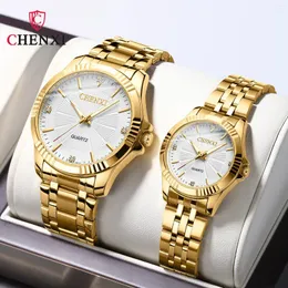 Relógios de pulso chenxi 050a casal assiste exclusivo simples aço dourado aço inoxidável