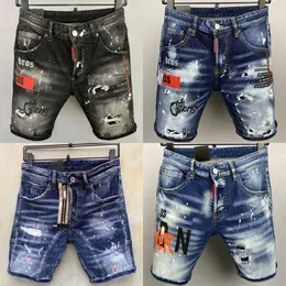 Erkek tasarımcısı yaz denim şort erkekler için yüksek kaliteli kot pantolon moda ince düzensiz boya sıçrama kısa pantolon