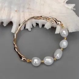 yygem natural pearl gold bangle bangelet bracelet fractwater berl white bracelet اليدوي 240603