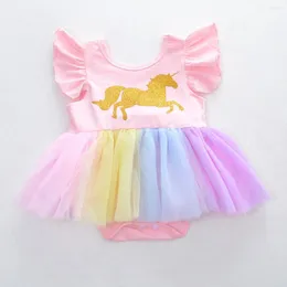 Dziewczyna sukienki 2024 Rainbow Muqgew Baby Flowin cekiny różowe koronki Urodzona sukienka Księżniczka na przyjęcie urodzinowe Bawełniane krótkie dzieci