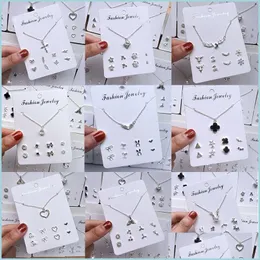Anhänger Halsketten Juwelruwry Set Halskette Ohrringe Ins Koreanische Version Schlüsselbeinkette Einfache Persönlichkeit Ohrring Neue Drop -Lieferung Juwel DHZWM