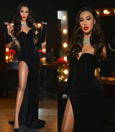 Modest Velvet Mermaid Prom Dresses Side Slip Black Sweetheart Sexy Evening Gowns 2021 Vestido de noni6730037