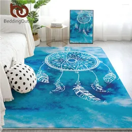 Carpets Beddingletlet Большой ковер для спальни богемный мандала коврик без скольжения голубой акварель