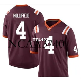 N374 VA Tech Hokies Dax Hollifield #4 Real Full Sticky College Jersey Größe S-4xl oder benutzerdefinierte Namen oder Zahlen-Trikot