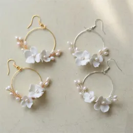 Slbridal Ins Style Infarcling Crystal Rhinestons Porcelain Flower Freshwater Pearls الزفاف الزفاف