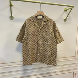 Luxury designer shirt men's fashionable small jacquard knitted bowling shirt Hawaii casual shirt men's loose top short sleeved