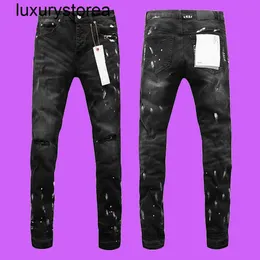 2024 New Purple roca Jeans brand Black Label Tinted American High Street Destroy Wash Repair Low Raise Skinny Denim Jeans pants