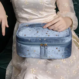 Lagringspåsar flanell retro super lyx lady stjärnhimmel kosmetisk väska multifunktion rese tvätt organisera handväska