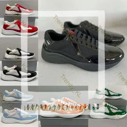 Designerschuhe Männer hochwertige Sneaker Frauen Americas Cup Mode Sneakers Leder Trainer Patent flach schwarzblaues Mesh Nylon Freizeitschuhe mit Kastengröße 36-46 EUR