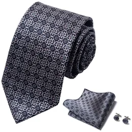 Män slips set manschettknappar hanky designer slips rutig polka dot binds för män affärsdräkt slips make farfar gåva parti män blommig lyx slips klassiker alla match slips