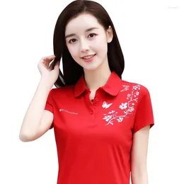 Frauen Polos M-4xl Sommer Frauen Polo-Hemden weibliche lässige Tops Tees Kleidung Schmetterling Blumendruck Kurzarm Slim Fashion Ladies Damen