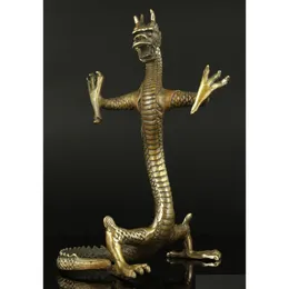 Konst och hantverk samlarobjekt gammalt handarbete snidande brons hård stående drake staty droppe leverans hem trädgård dhkm3
