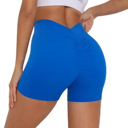V Back Scrunch Bum Shorts Peach Hip Yoga Running Sport Short Pants Leggingi Fitness Gym Women Trening Biker Tight Booty Shorts 240603