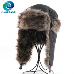 Berets CAMOLAND Men Women Russian Hat Trapper Bomber Hats Winter Thermal Faux Fur Earflap Caps Outdoor Male Ushanka Snow Ski