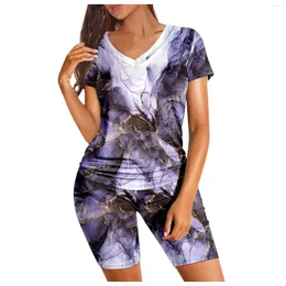 Women's Tracksuits Summer Suit Women Tie Dye Print Short Sleeve V Neck Two Piece Outfits Shorts Set Nuevo En Conjuntos A Juego