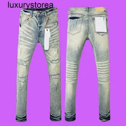 2024 Purple Roca Jeans Brand Label Low Raise High Street Daily Skinny изношенные легкие индиго вздутые мужчины джинсовые джинсы брюки