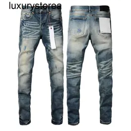 Top -Qualität lila Jeans Männer modische Streetwear Distelte Blue Jeans Mode Reparatur niedriger Anstieg eng Denimhose