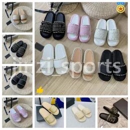 Designer Flippers feminino Sandálias trançadas de lã de lã de lã de lã de lã de lã de lã de lã de luxo plataforma de luxo listrada moda de verão